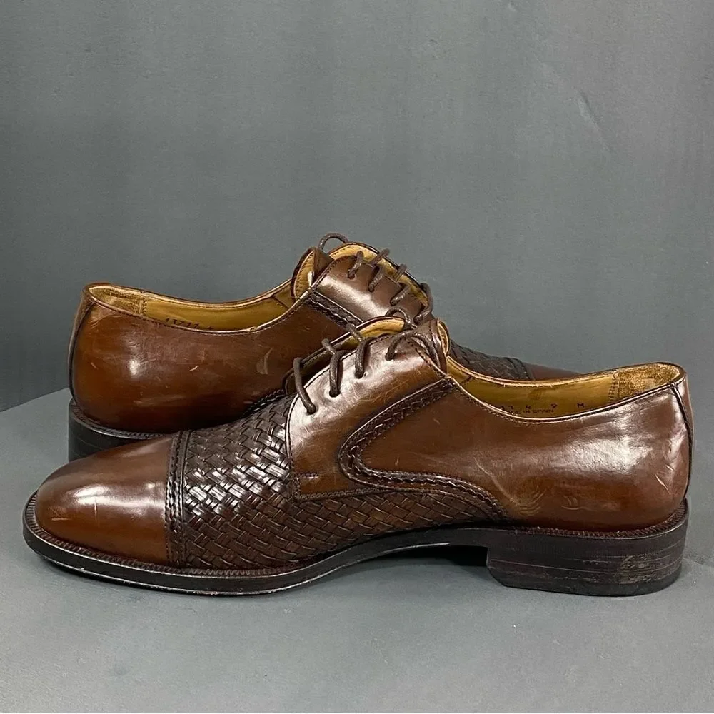 PRINCIPE Brown leather Basket Weave Oxfords mens size 9